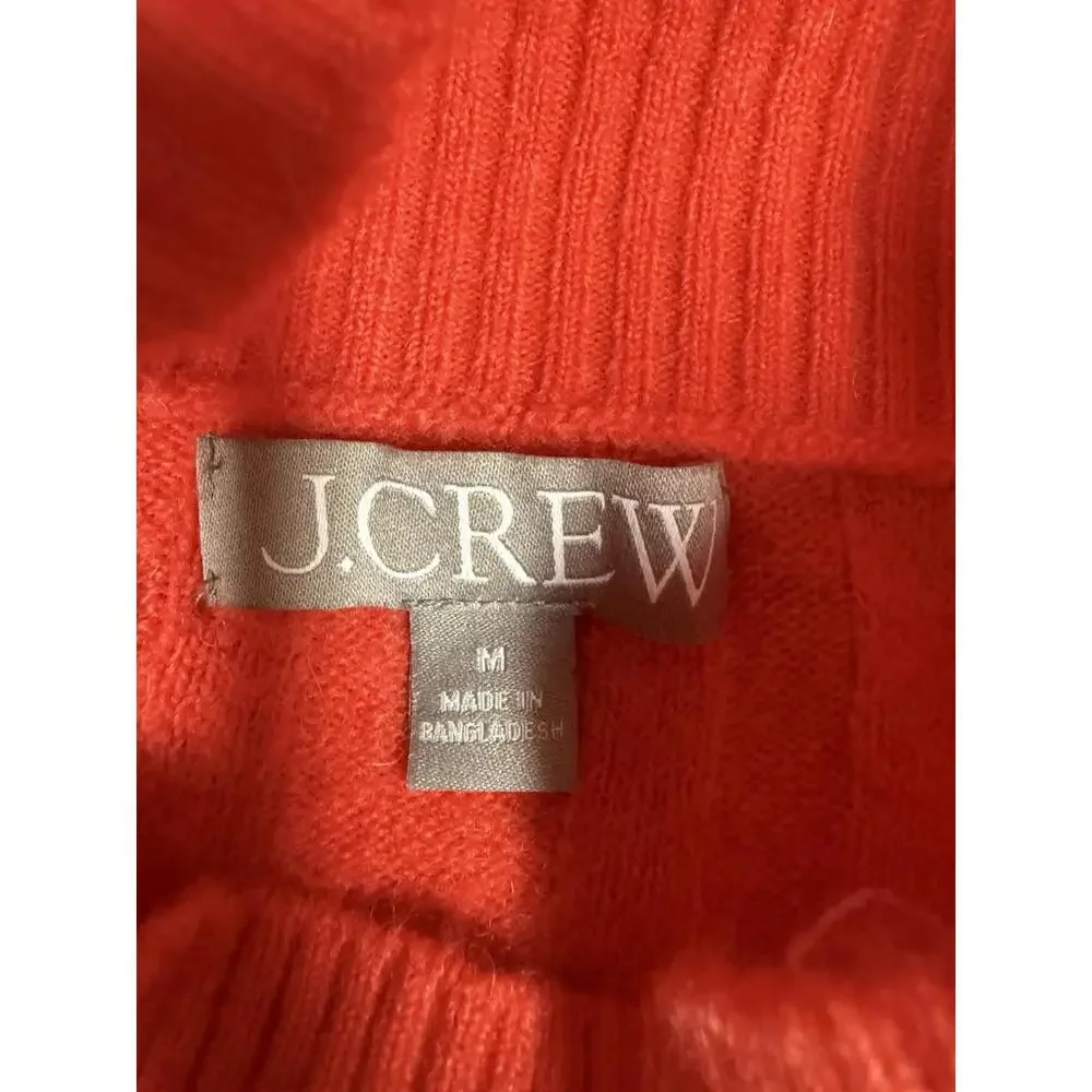 J.Crew Sweater Coral Orange Turtle Neck Merino Wool Alpaca Ribbed Pullover Sz M‎